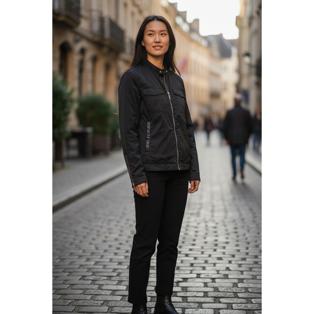 ZARA Men's Black Utility Moto Jacket Size Large Zip‎ Front Lightweight